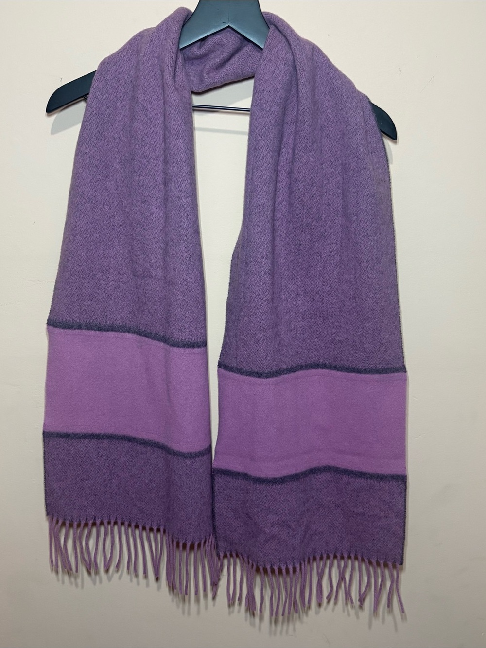 El Corte Ingles Wool Blend Purple Fringe Scarf Italy